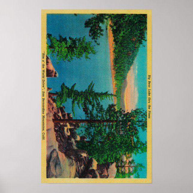 Poster Big Bear Lake Vue sur Rim o' World Drive (Devant)