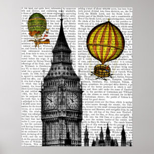 Poster Big Ben et ballons à air chauds vintages