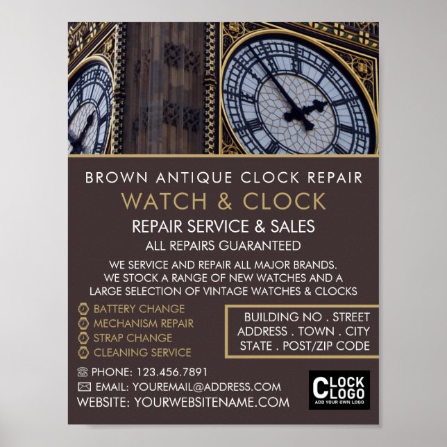 Poster Big Ben Horloge Tower, Horologiste Publicité (Devant)