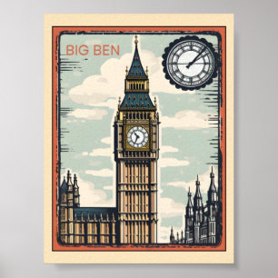 Poster Big Ben Londres Royaume-Uni Voyage Vintage