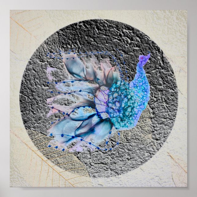 Poster "Big Blue Bird" 8" x 8" encadré et maté (Devant)