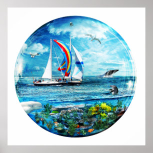 Poster Big Blue Ocean Buble Natures terrain de jeu