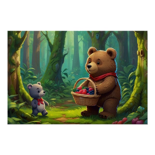 Poster Big Teddy Bear et Baby Teddy Cartoon pour enfants (Devant)