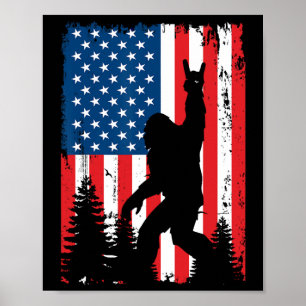 Poster Bigfoot 4 juillet vintage drapeau américain USA Sa