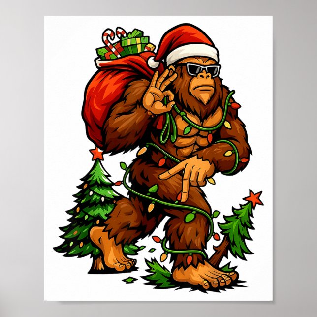 Poster Bigfoot 67 Christmas Tree Lights Xmas Men Sasquatc (Devant)