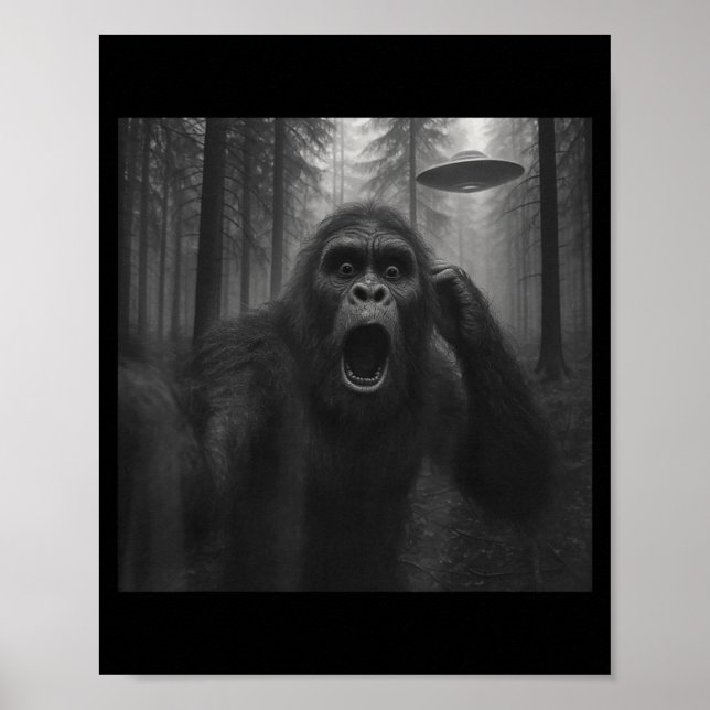 Poster Bigfoot Alien Ufo Selfie Funny Sasquatch Meme Men  (Devant)