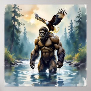 Poster Bigfoot avec un aigle sur son épaule