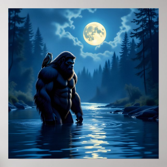 Poster Bigfoot avec un hibou sur son épaule (Devant)