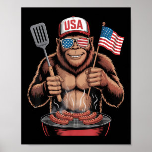 Poster Bigfoot BBQ 4 juillet drôle de Sasquatch patriotiq
