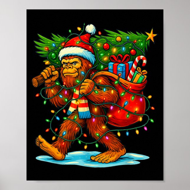 Poster Bigfoot Christmas Tree Xmas Sasquatch Funny Lights (Devant)