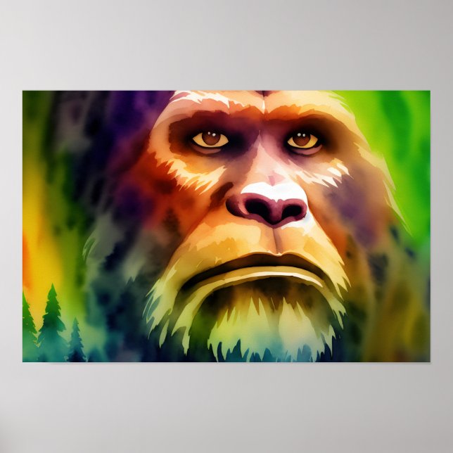 Poster Bigfoot Cryptid couleur aquarelle Art (Devant)