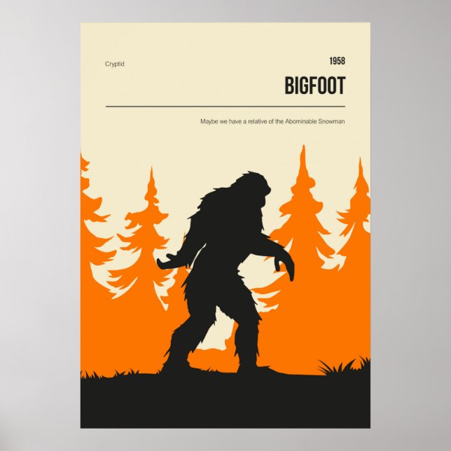 Poster Bigfoot Cryptid Minimal Retro Cryptozoology (Devant)