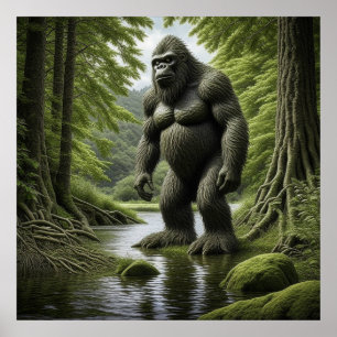 Poster Bigfoot debout dans un dessin de Creek