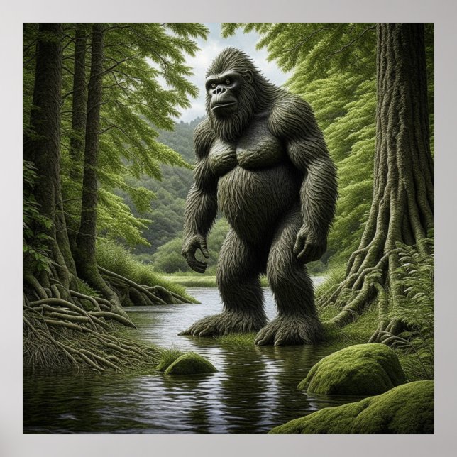 Poster Bigfoot debout dans un dessin de Creek (Devant)