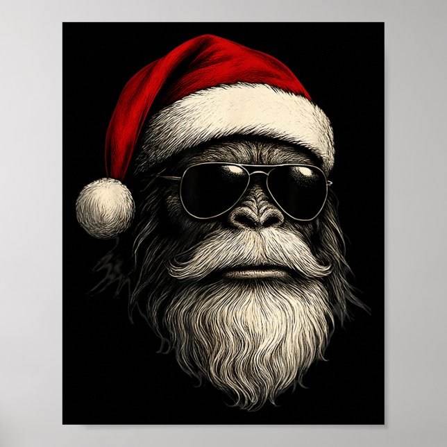 Poster Bigfoot Face Sungles Santa Christmas Funny Xmas Sa (Devant)