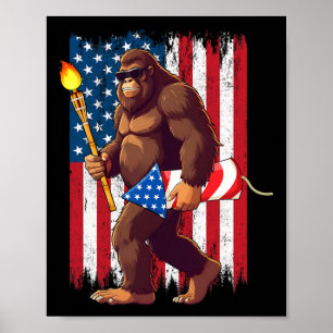 Poster Bigfoot Fireworks 4 juillet Sasquatch American U