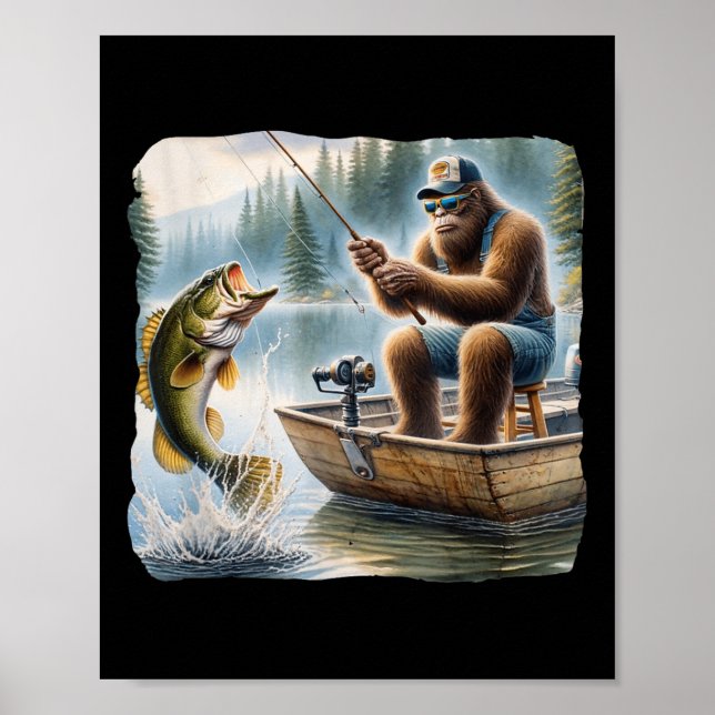 Poster Bigfoot Fishing Funny Sasquatch Été B Pêcheur (Devant)