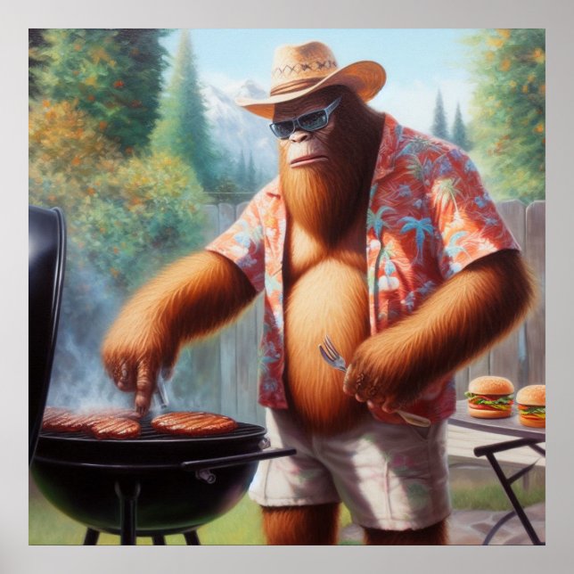 Poster Bigfoot Grilling Burgers (Devant)