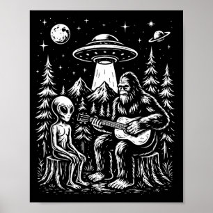 Poster Bigfoot jouant de la guitare avec un alien et un o