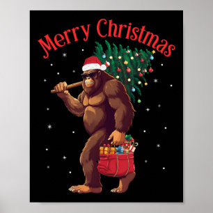 Poster Bigfoot Joyeux Noël Arbre Lumières Sasquatatch Noë