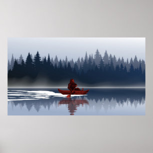 Poster Bigfoot Lake Canoe Forêt sauvage de pins