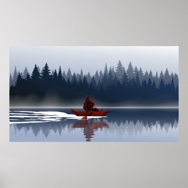 Poster Bigfoot Lake Canoe Forêt sauvage de pins (Devant)