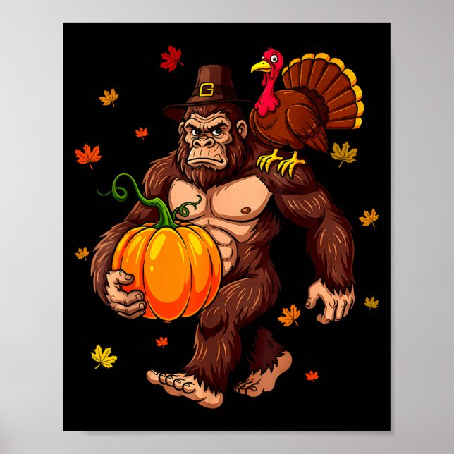 Poster Bigfoot Lgrim Turkey Pumpkin Thanksgiving Day Boys (Devant)