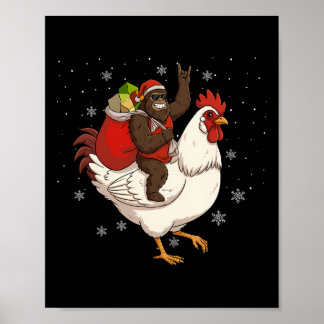 Poster Bigfoot montant un cerf de Noël de poulet de Noël