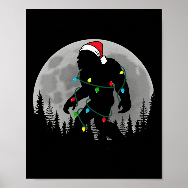 Poster Bigfoot Père Noël Feux d'arbre de Noël Funky Noël  (Devant)