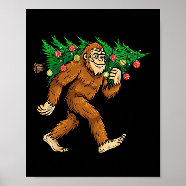 Poster Bigfoot portant Noël Arbre Sasquatch Croyant (Devant)