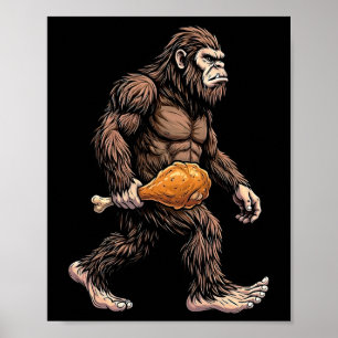 Poster Bigfoot portant un pilon de poulet amoureux de Sas