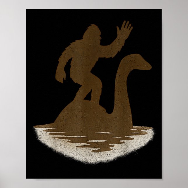 Poster Bigfoot Riding Loch Ness Monster Funny Sasquatch  (Devant)