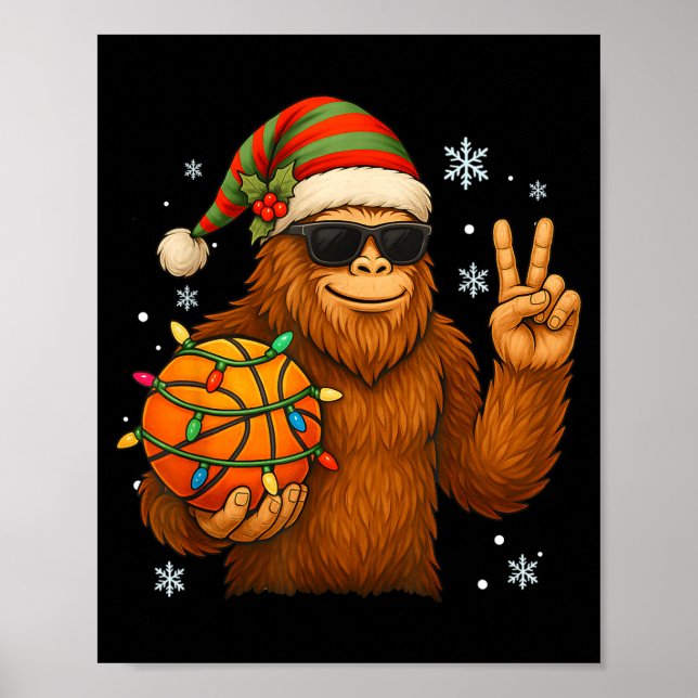 Poster Bigfoot Santa Basketball Christmas  (Devant)
