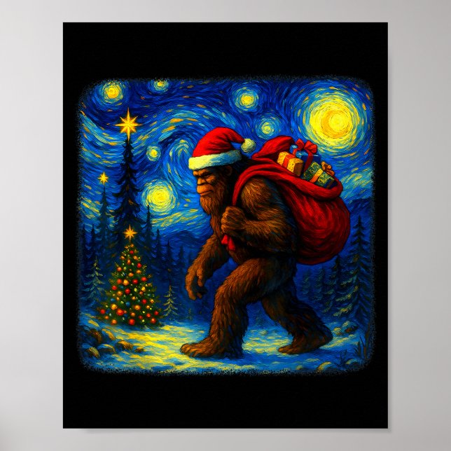 Poster Bigfoot Santa Christmas Starry Night Sasquatch Van (Devant)