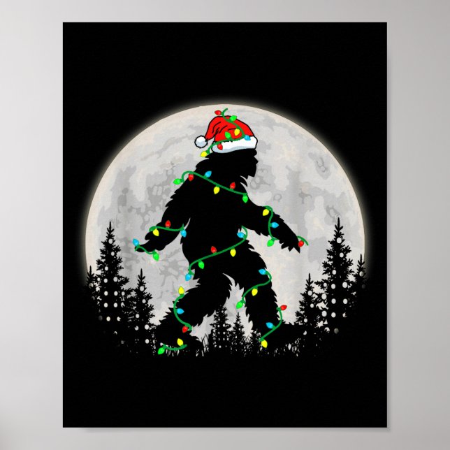 Poster Bigfoot Santa Christmas Tree Lights Funny Xmas Sas (Devant)