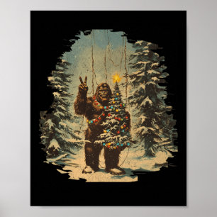 Poster Bigfoot sapin de Noël éclaire Tarot Xmas Sasquatat