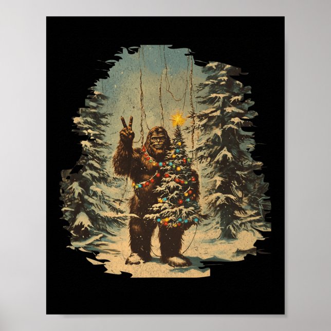 Poster Bigfoot sapin de Noël éclaire Tarot Xmas Sasquatat (Devant)