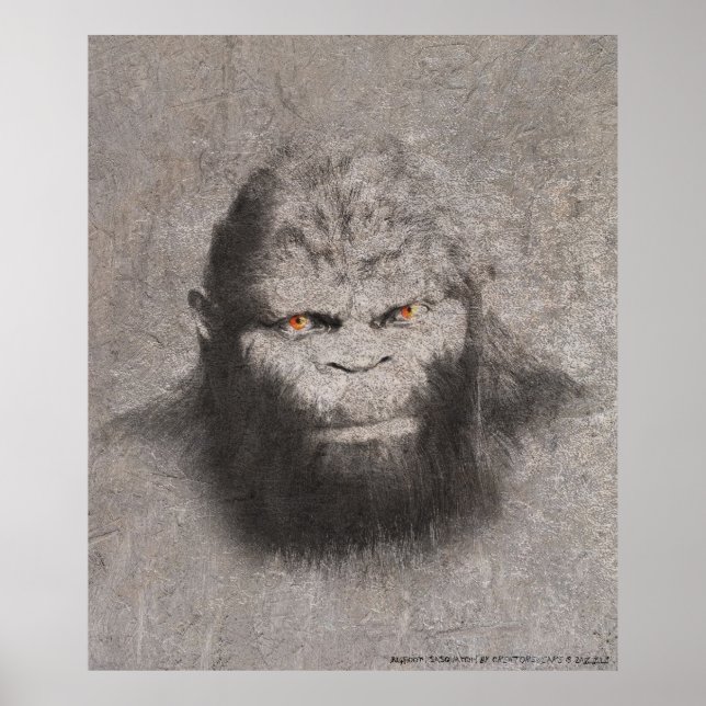 POSTER BIGFOOT SASQUATCH DESSIN PORTRAIT ORANGE YEUX (Devant)