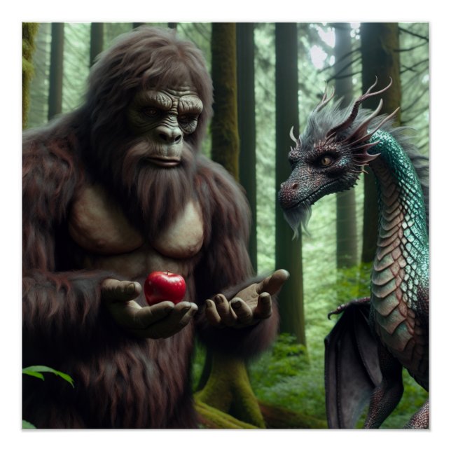 Poster Bigfoot Sasquatch Dragon d'alimentation (Devant)