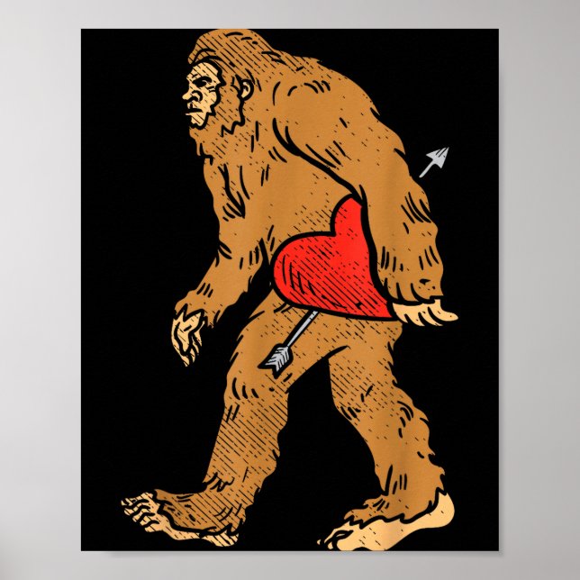 Poster Bigfoot Sasquatch Heart With Arrow Funny Valentine (Devant)