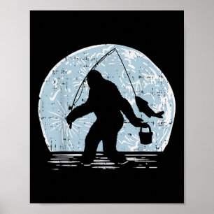 Poster Bigfoot Sasquatch Pêche Lune Drôle Poisson Pêcheur
