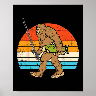Poster Bigfoot Sasquatch Pêche Retro Pêcheur Hommes Femme