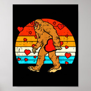 Poster Bigfoot Sasquatch Rétro Cœur Drôle Saint-Valentin
