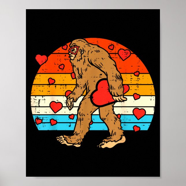Poster Bigfoot Sasquatch Retro Heart Funny Valentines Day (Devant)