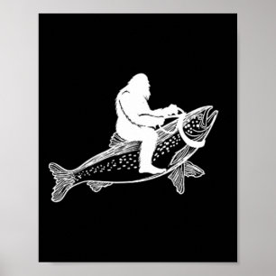Poster Bigfoot Sasquatch Voler Pêche Truite Pêcheur Vint