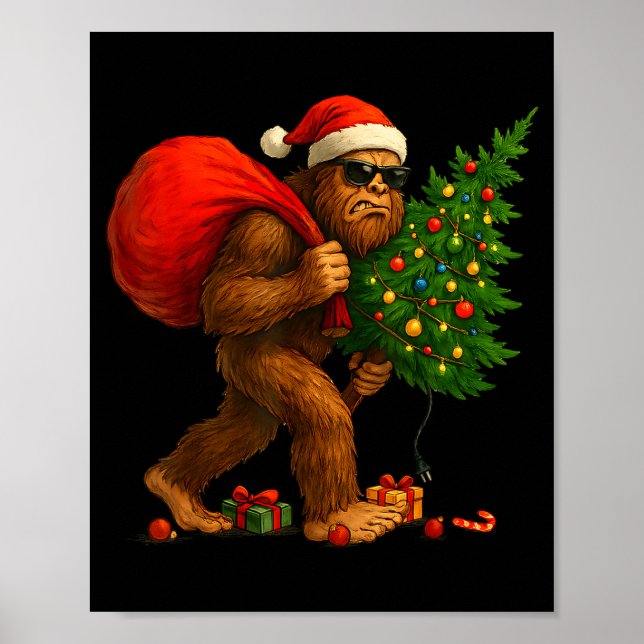 Poster Bigfoot Stealing Christmas Tree Lights Xmas Boys M (Devant)