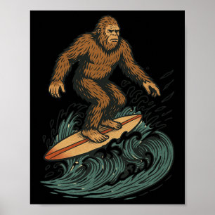 Poster Bigfoot Surfant Rétro Plage Cryptide Art Pour L'ét