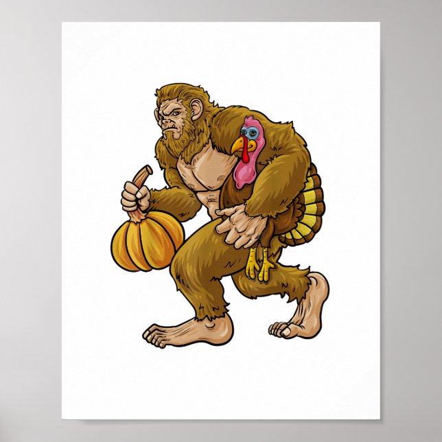 Poster Bigfoot Thanksgiving vole Turquie & Citrouille Cac (Devant)