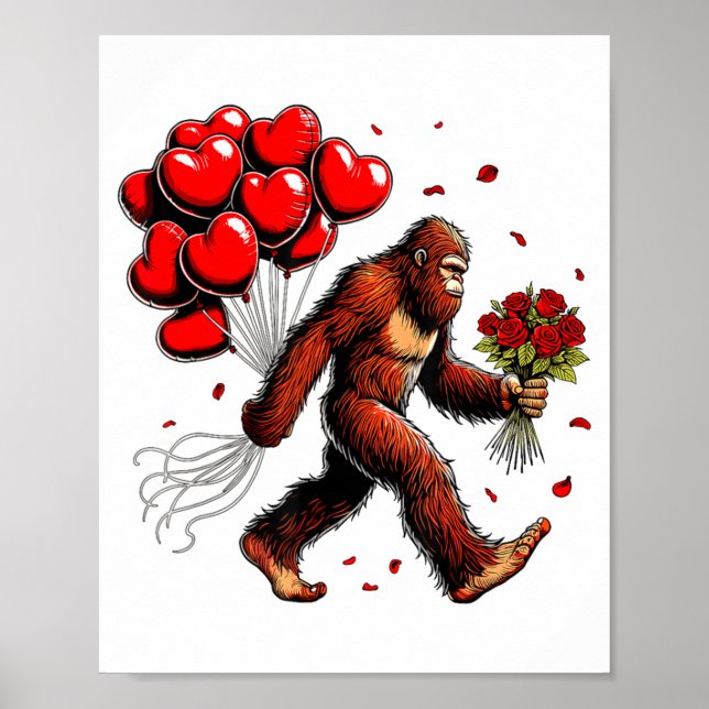 Poster Bigfoot Valentines Day Funny Sasquatch Hearts Love (Devant)