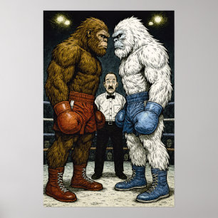 Poster Bigfoot Vs Yeti, match de boxe, B.I.